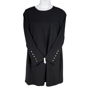 Talbots Womens 16 Black Shift Dress Long Sleeve Rhinestone Cuff Buttons Elegant